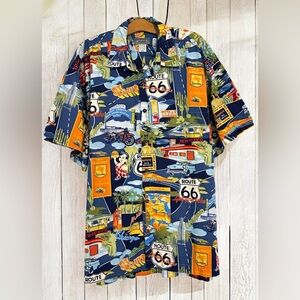 High Seas Colorful Famous Route 66 Graphic button down Mens Shirt size XXL (E47)